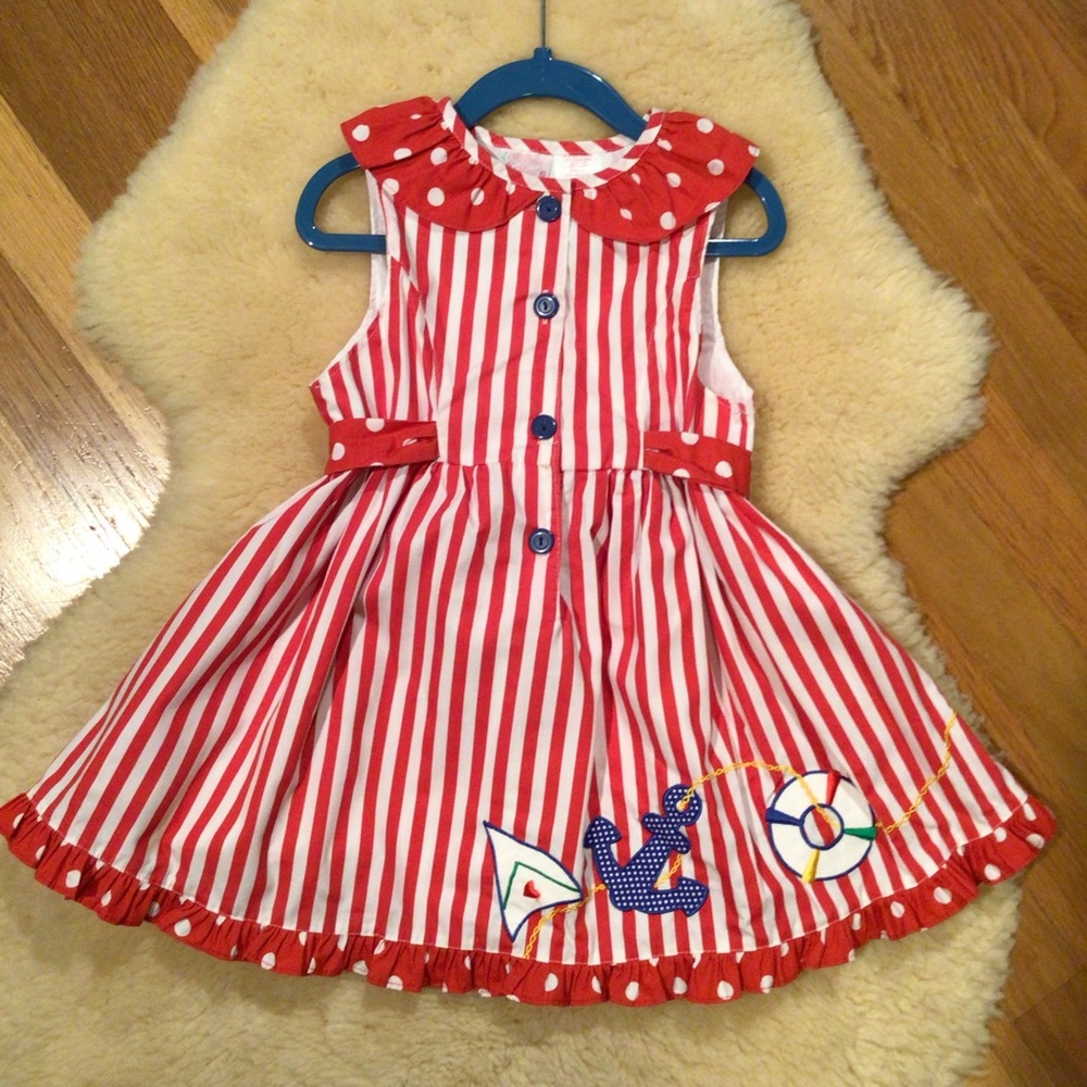 Vintage Allison Ann sailboat theme red striped dress